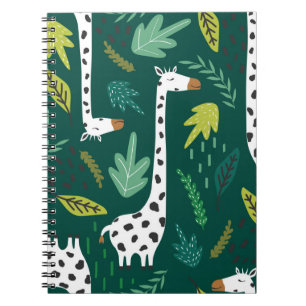 Giraffes, leaves, hand drawn backdrop. Colourful s Notebook