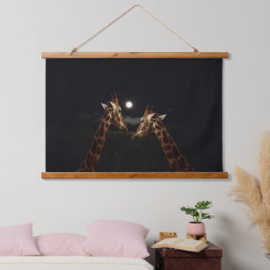 Giraffes Love In The Moonlight, Wall Hanging Tapestry