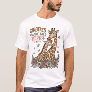 Giraffes Make Me Happy Vintage Floral Shirt Design