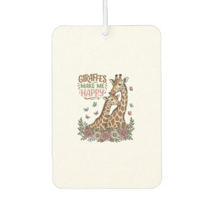Giraffes Make Me Happy Vintage Floral Shirt Design Air Freshener
