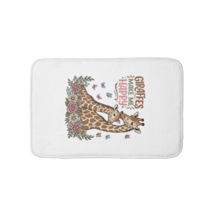 Giraffes Make Me Happy Vintage Floral Shirt Design Bath Mat