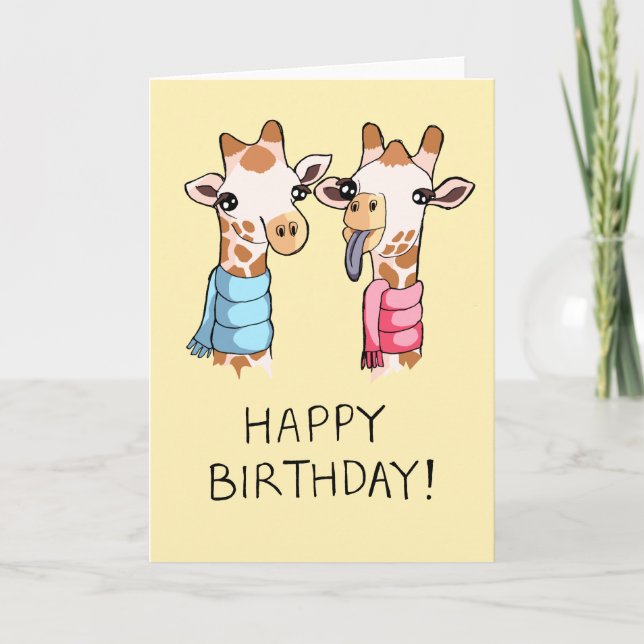 Giraffes mignonnes Écharpes Dessin Bonne Carte Ann (Devant)