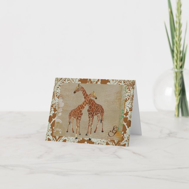 Giraffes Monogram Notecard (Front)