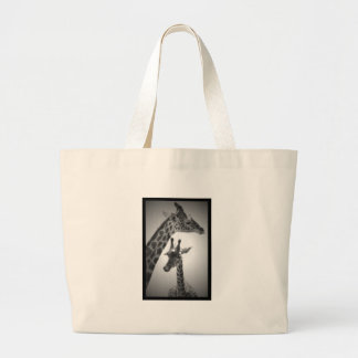 giraffes, mother and child large tote bag