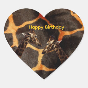 Giraffes On Giraffe Background,Bday Heart Stickers