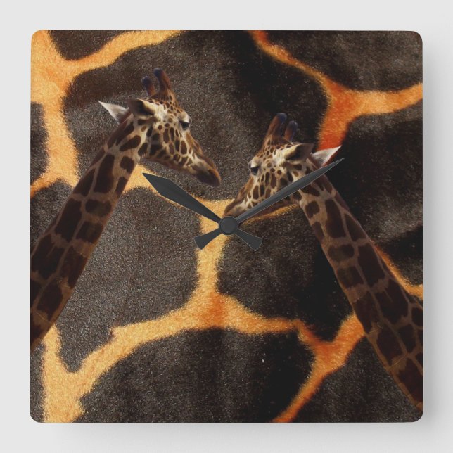 Giraffes On Giraffe Pattern Background, Square Wall Clock (Front)