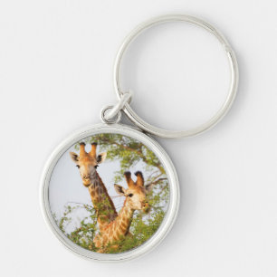 Giraffes Peeking Above Vegetation Keychain