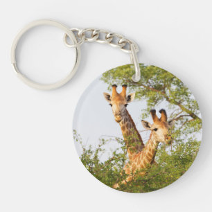 Giraffes Peeking Above Vegetation Keychain