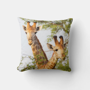 Giraffes Peeking Above Vegetation Throw Pillow