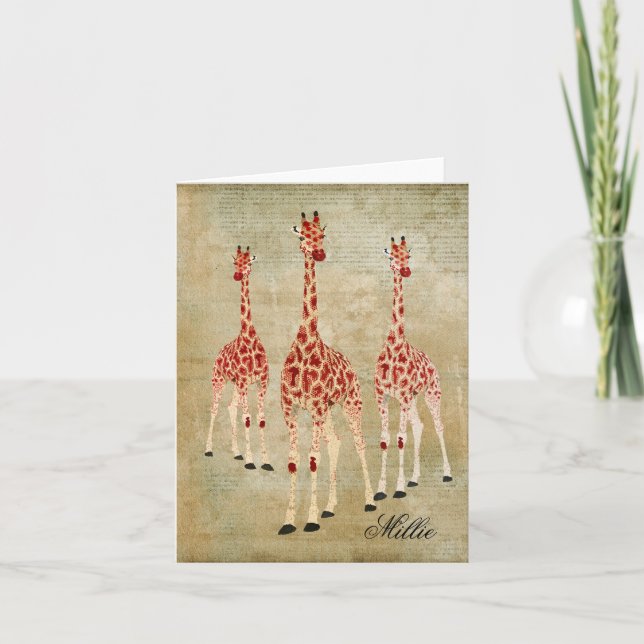 Giraffes Rose rouge Carte pour notes personnalisé (Devant)