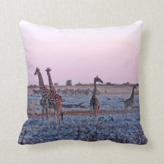Giraffes Sunset Namibia Africa Throw Pillow