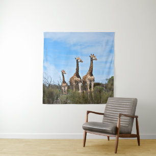 Giraffes Under Soft Horizon Tapestry