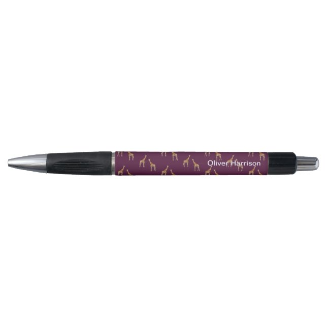 Giraffes Wild Animal Pattern Burgundy Pen (Front)