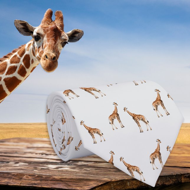 Giraffes Wildlife Pattern Light Grey Tie (A pale silver-gray tie with whimsical pattern of giraffes)