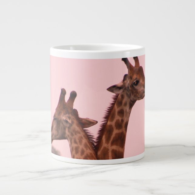 Giraffes with a pink sky  large coffee mug (Front)