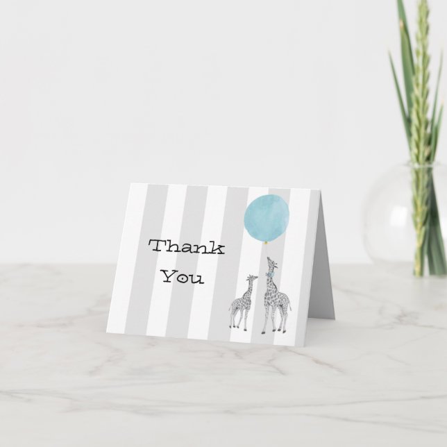 Giraffes With Balloon Thank You Note Card (Front)