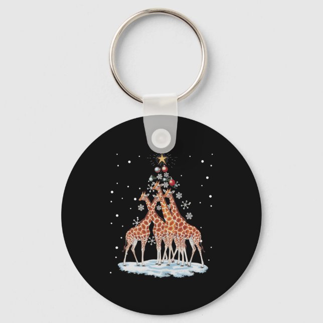 Giraffes Xmas Tree Giraffe Christmas Tree Merry Ch Keychain (Front)