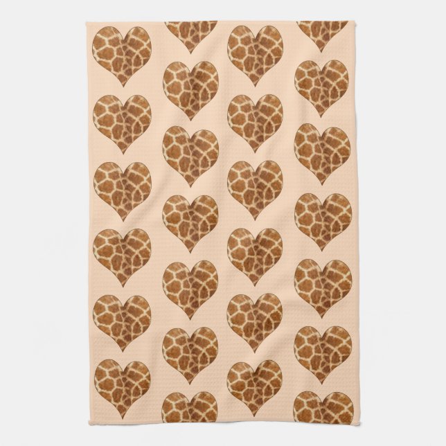 Giraffic Hearts Tiled Pattern Kitchen Towel (Vertical)