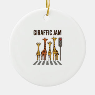 Giraffic Jam Funny Giraffe Crossing Vintage Vector Ceramic Ornament