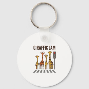 Giraffic Jam Funny Giraffe Crossing Vintage Vector Keychain