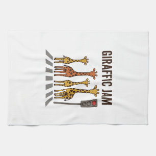 Giraffic Jam Funny Giraffe Crossing Vintage Vector Kitchen Towel