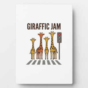 Giraffic Jam Funny Giraffe Crossing Vintage Vector Plaque