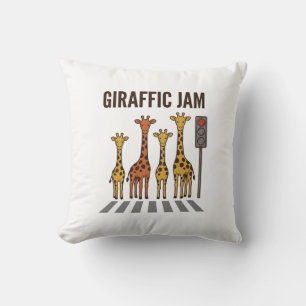 Giraffic Jam Funny Giraffe Crossing Vintage Vector Throw Pillow