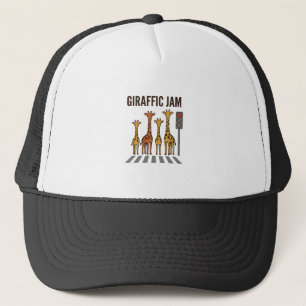 Giraffic Jam Funny Giraffe Crossing Vintage Vector Trucker Hat