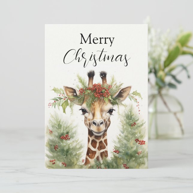 Giraffing Around the Christmas Tree Holiday Card (Standing Front)