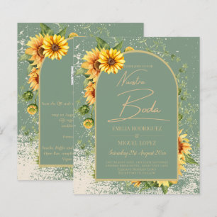 Girasoles Bilingües Boda Rústica en Verde Salvia