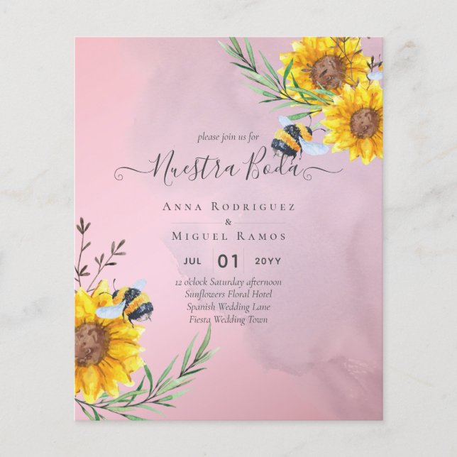 Girasoles de Invitación de Boda Económica Bilingüe (Front)