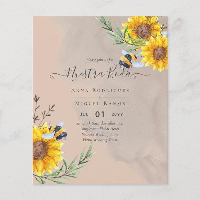 Girasoles de Invitación de Boda Económica Bilingüe Flyer (Front)