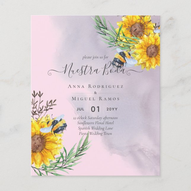 Girasoles de Invitación de Boda Económica Bilingüe Flyer (Front)