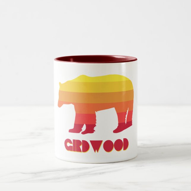 Girdwood Alaska Rainbow Bear Two-Tone Coffee Mug (Center)