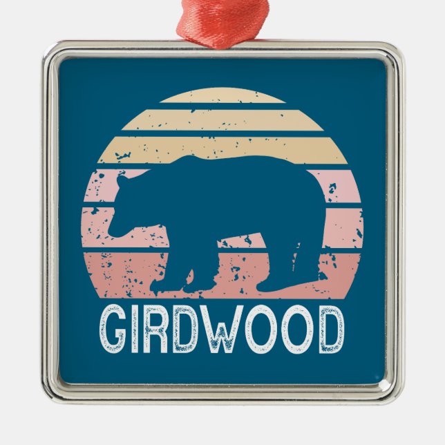 Girdwood Alaska Retro Bear Metal Ornament (Front)