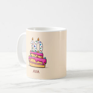 Girl 10th Birthday, 10 on Sweet Pink Cake Coffee Mug