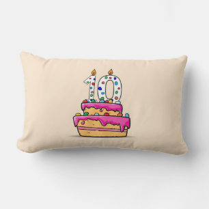 Girl 10th Birthday, 10 on Sweet Pink Cake Lumbar Pillow