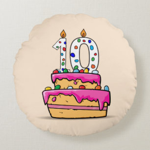 Girl 10th Birthday, 10 on Sweet Pink Cake Round Pillow