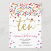 Girl 10th Birthday Hearts Confetti Rainbow Glitter