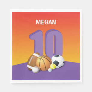 Girl 10th Birthday Sports Balls Napkin