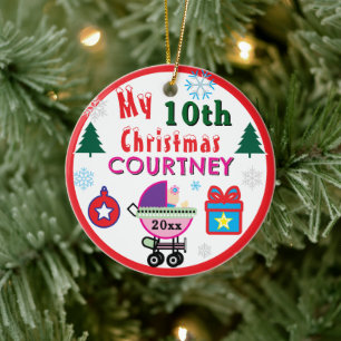 Girl 10th Christmas Doll Carriage Trees Any Age Ceramic Ornament