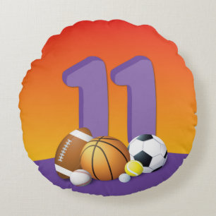 Girl 11th Birthday Sports Balls Round Pillow