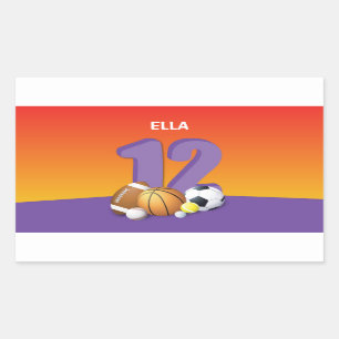 Girl 12th Birthday Sports Balls Sticker