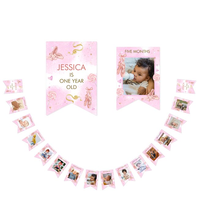 Girl 1st birthday Ballet Pink Ballerina Bunting Flags (Creator Uploaded)