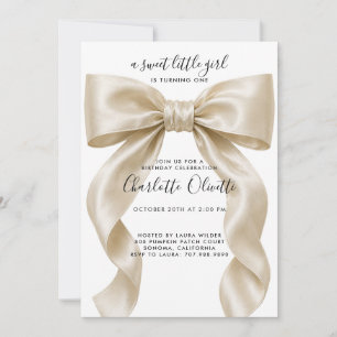 Girl 1st Birthday Coquette Satin Bow Invitation