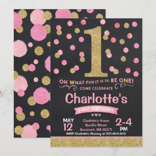 Girl 1st Birthday Invitation Pink & Gold Confetti