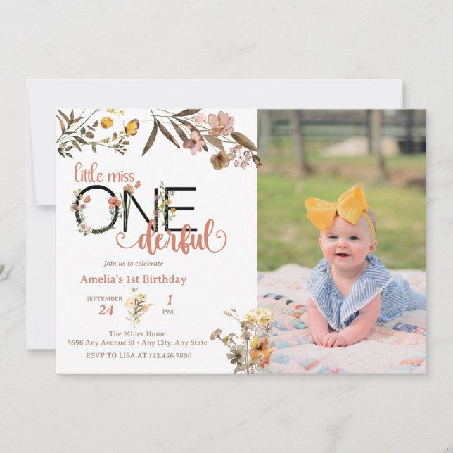 Girl 1st Birthday | Little Miss Onederful  Invitation (Front)
