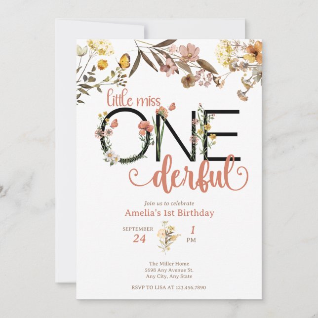 Girl 1st Birthday | Little Miss Onederful  Invitation (Front)