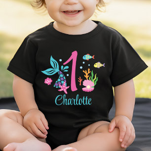 Girl 1st Birthday Mermaid Tail Sea Personalized Baby T-Shirt