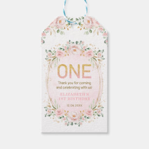 Girl 1st Birthday Pink Blush Gold Floral Favour Gift Tags